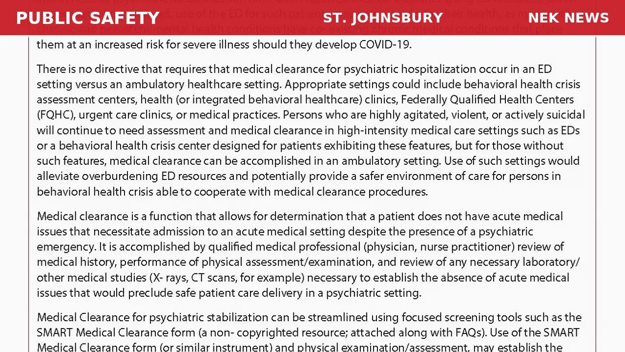 Medical Call for Psychiatric Crisis in St. Johnsbury