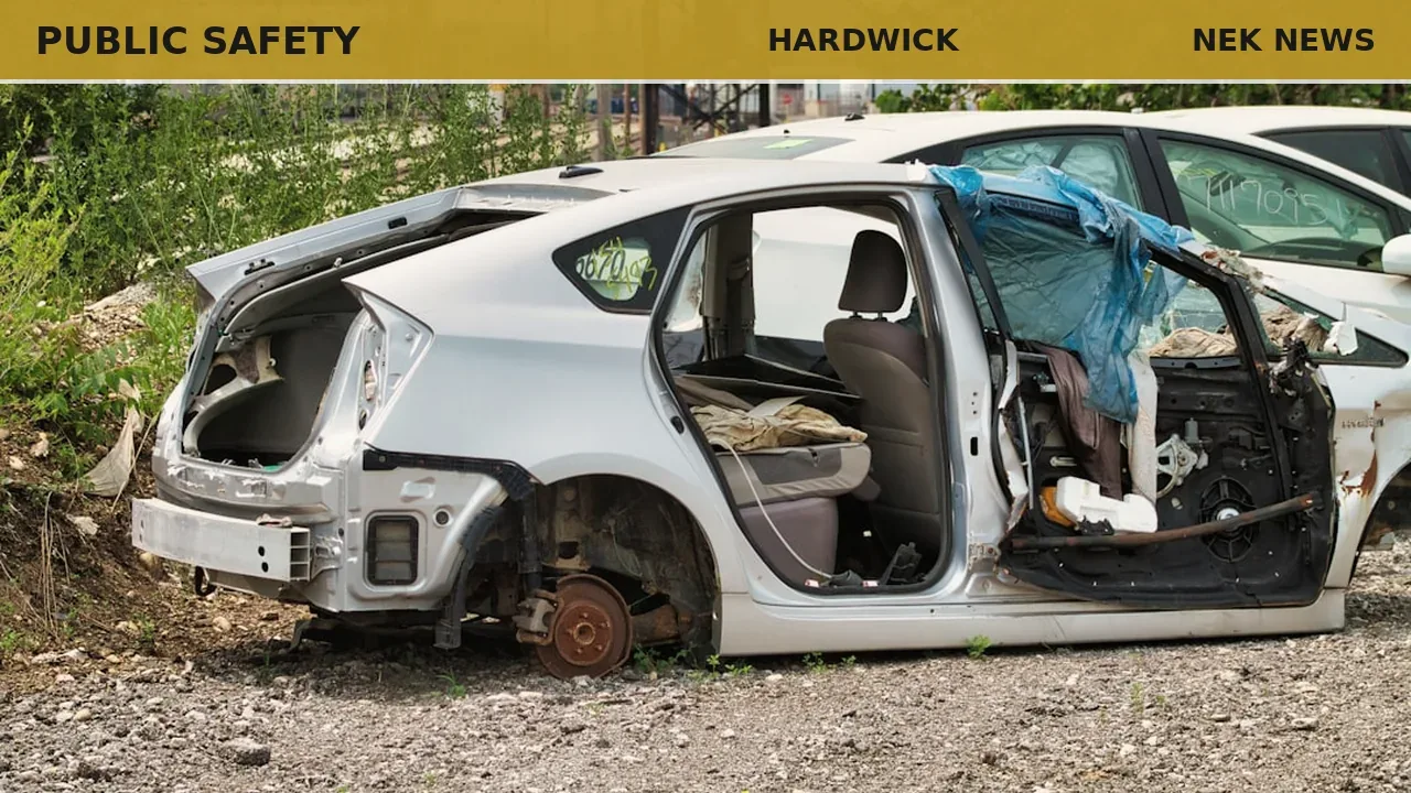 Deer strike, suspended license, crash with extrication in Hardwick