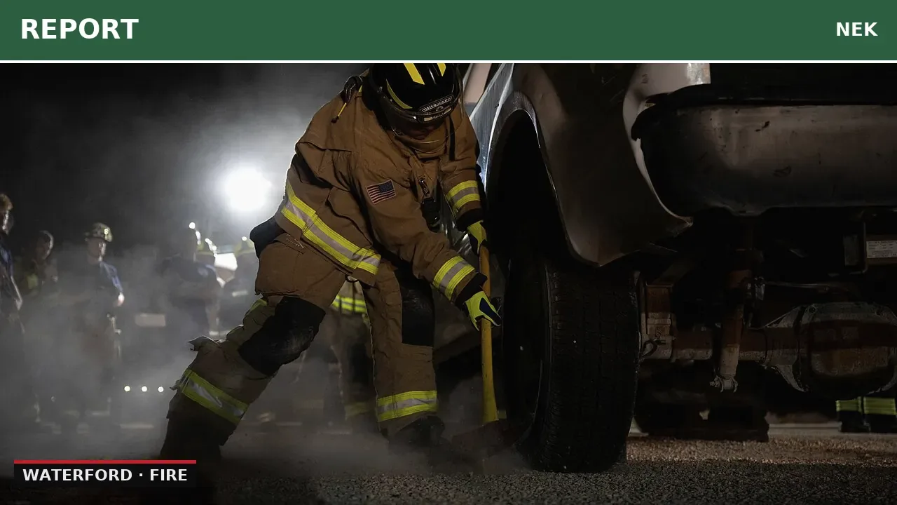Vehicle Fire with Diesel Fuel Hazard in Waterford